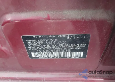 2014 Subaru Impreza 2.0I Sport Premium from USA, damaged, VIN JF1GPAL61E8287346